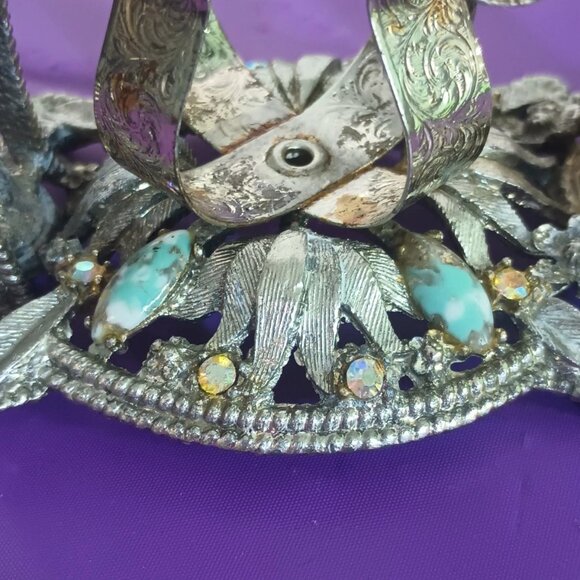 Vintage 60s Sam Fink Vanity Organizer Silver Tone Filigree with Rhinestones MCM - Picture 3 of 15